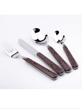 New Western Cowboy Tooled Leather Style 16pc Flatware Set